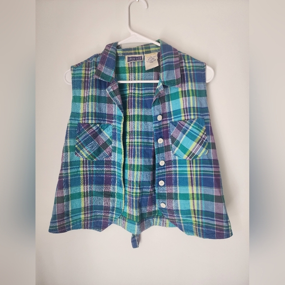 Vintage Erika & Co Plaid Multicolor Y2K Cottagecore Vest Top - Picture 2 of 5
